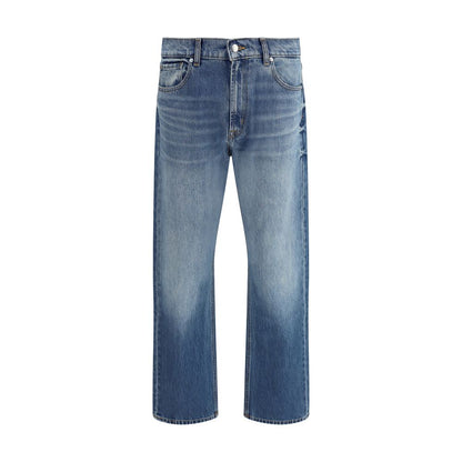 Blue Cotton Straight-Leg Jeans