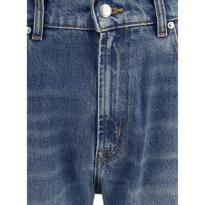 Blue Cotton Straight-Leg Jeans