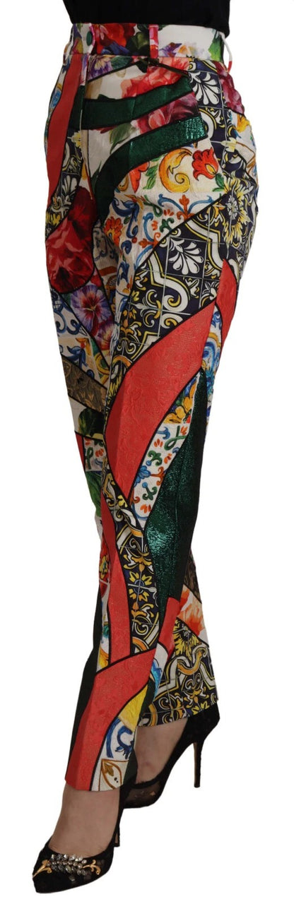 Multicolor Patchwork Jacquard High Waist Pants
