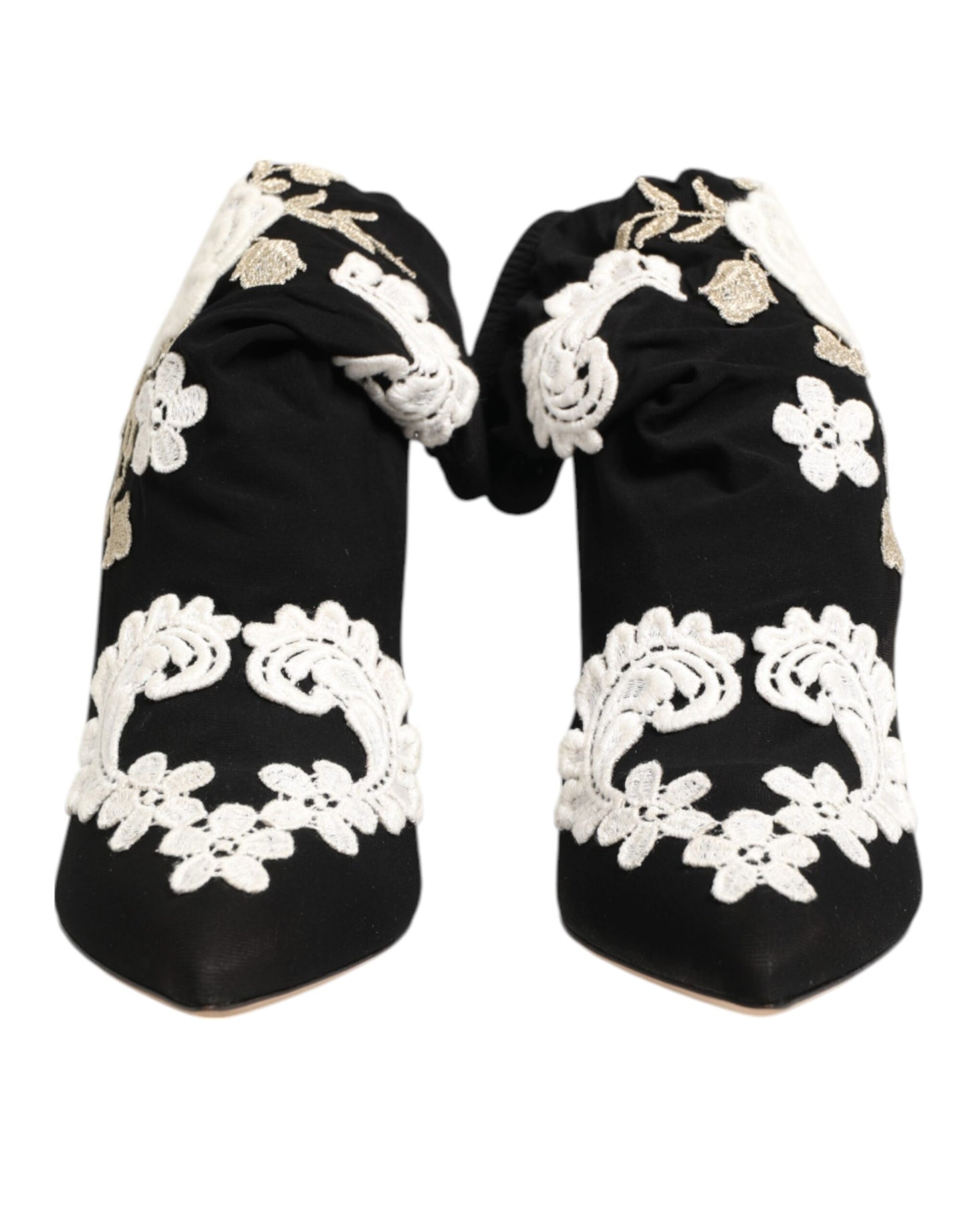 Black White Embroidered Jersey Stiletto Boots Shoes