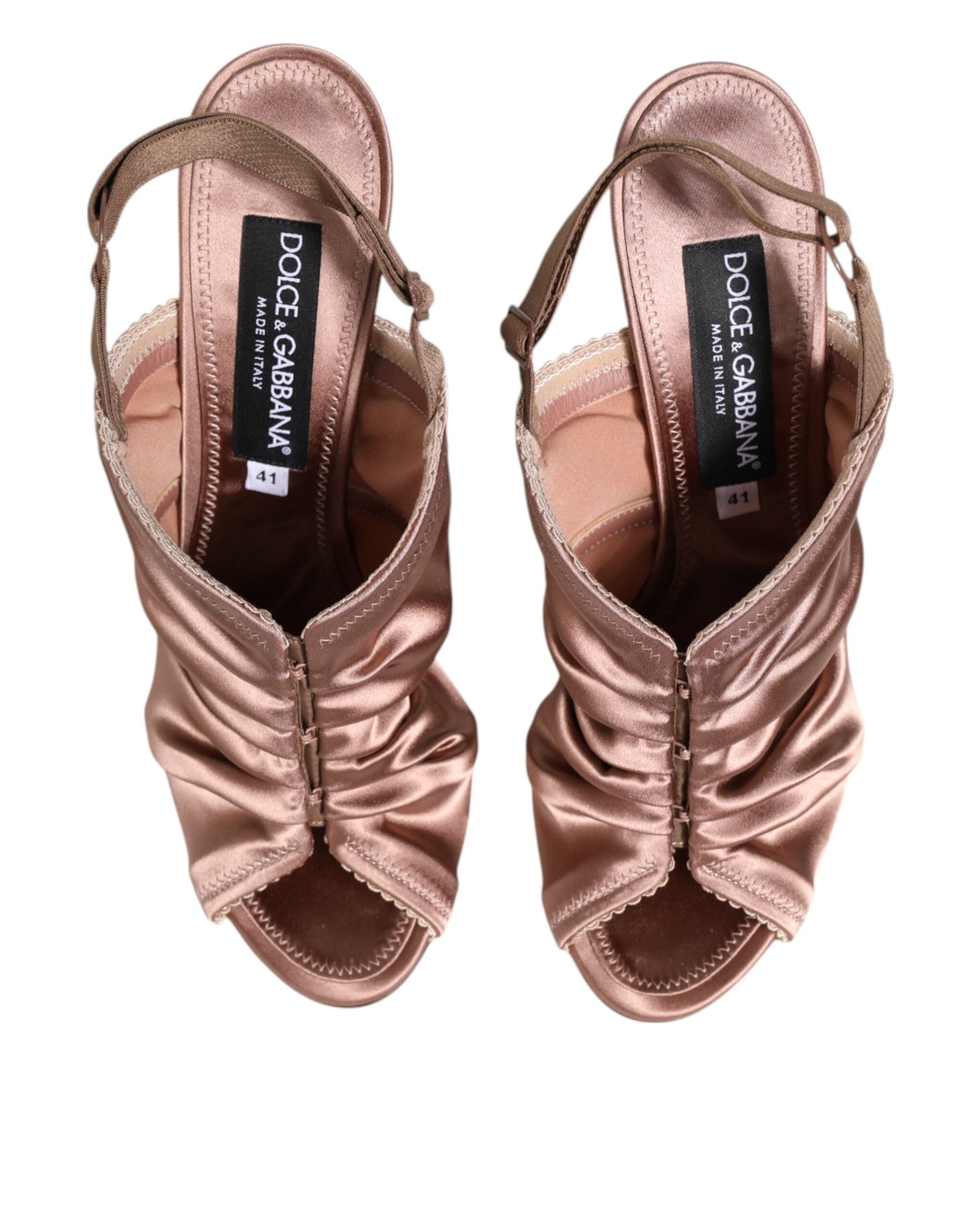 Bronze Satin Ruched Slingback Sandals Shoes