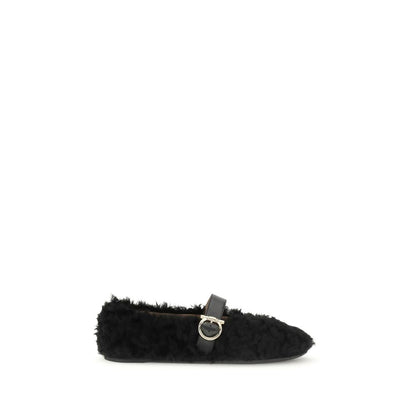 Black Fur Ballet Flats