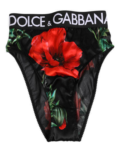 Black Floral Silk High Waist Panty Underwear