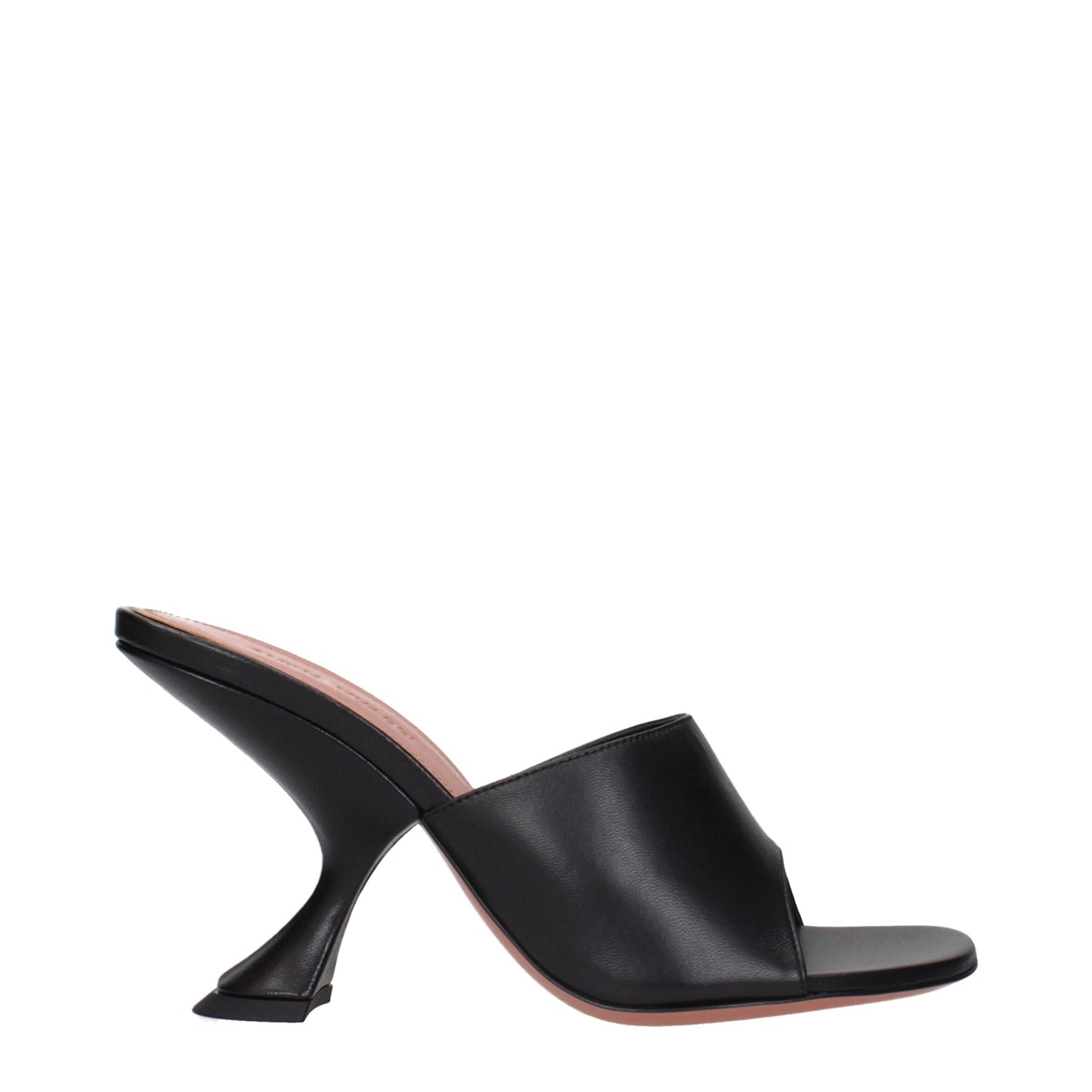 Black Leather Stiletto Heel Sandals