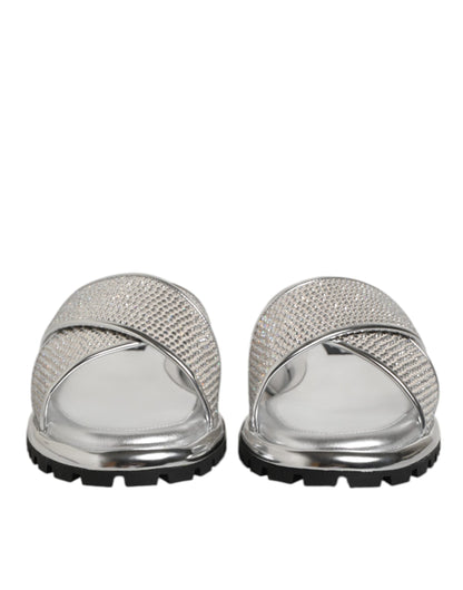 Silver Strass Slides Flats Slippers Shoes
