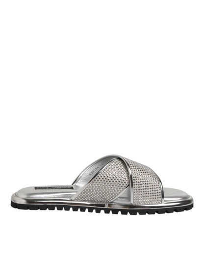 Silver Strass Slides Flats Slippers Shoes