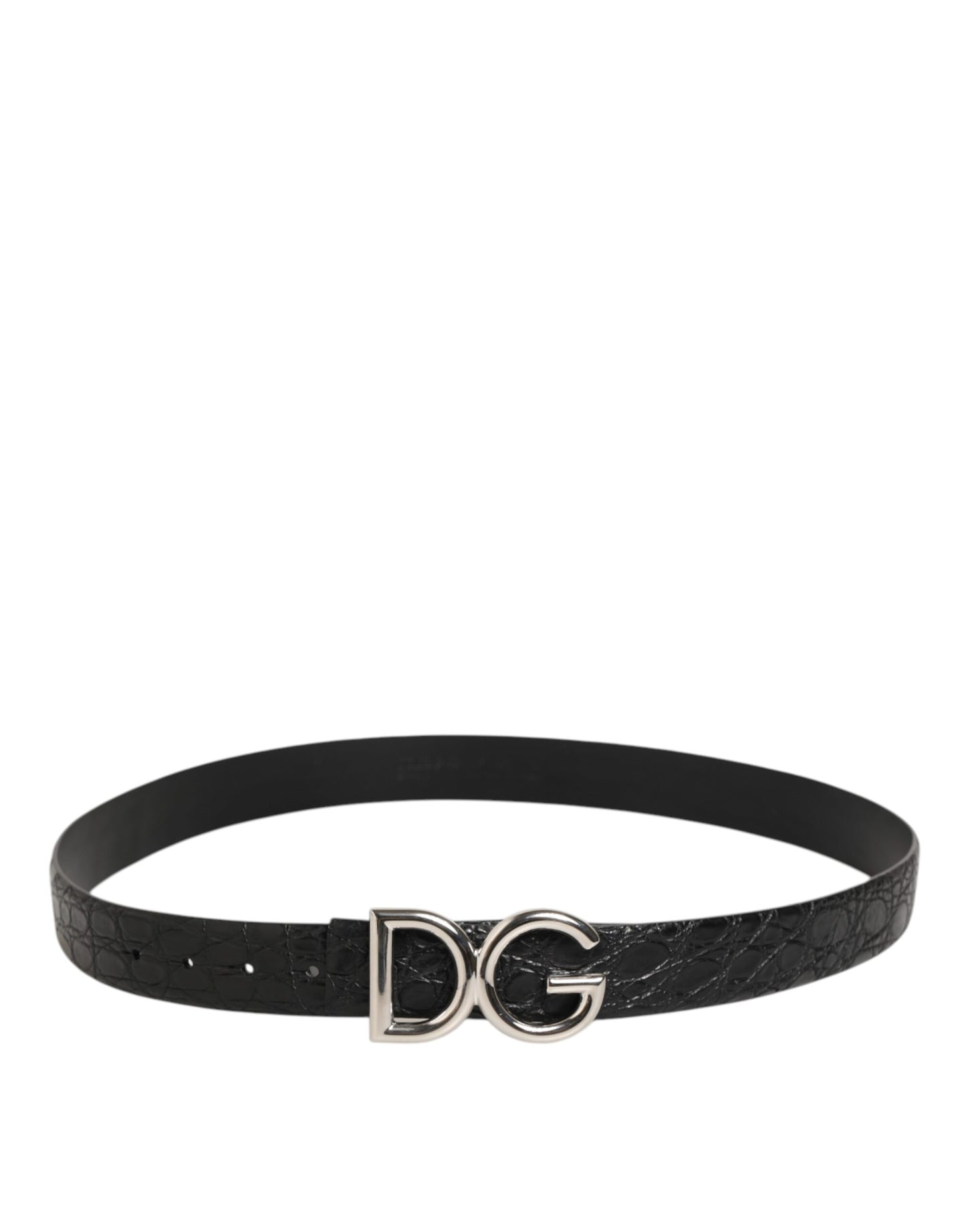 Black Exotic Leather DG Logo Buckle Belt