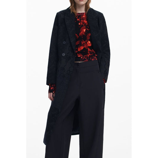 Black Polyester Women Coat