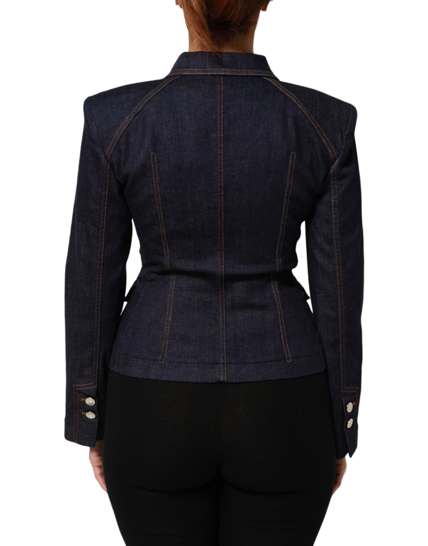 Dark Blue Cotton Collared Denim Coat Jacket