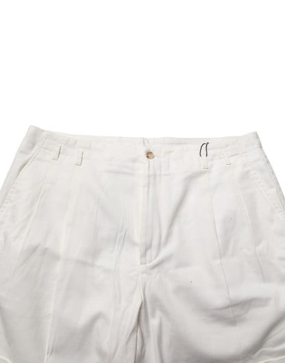White Cotton Mid Waist Men Bermuda Shorts