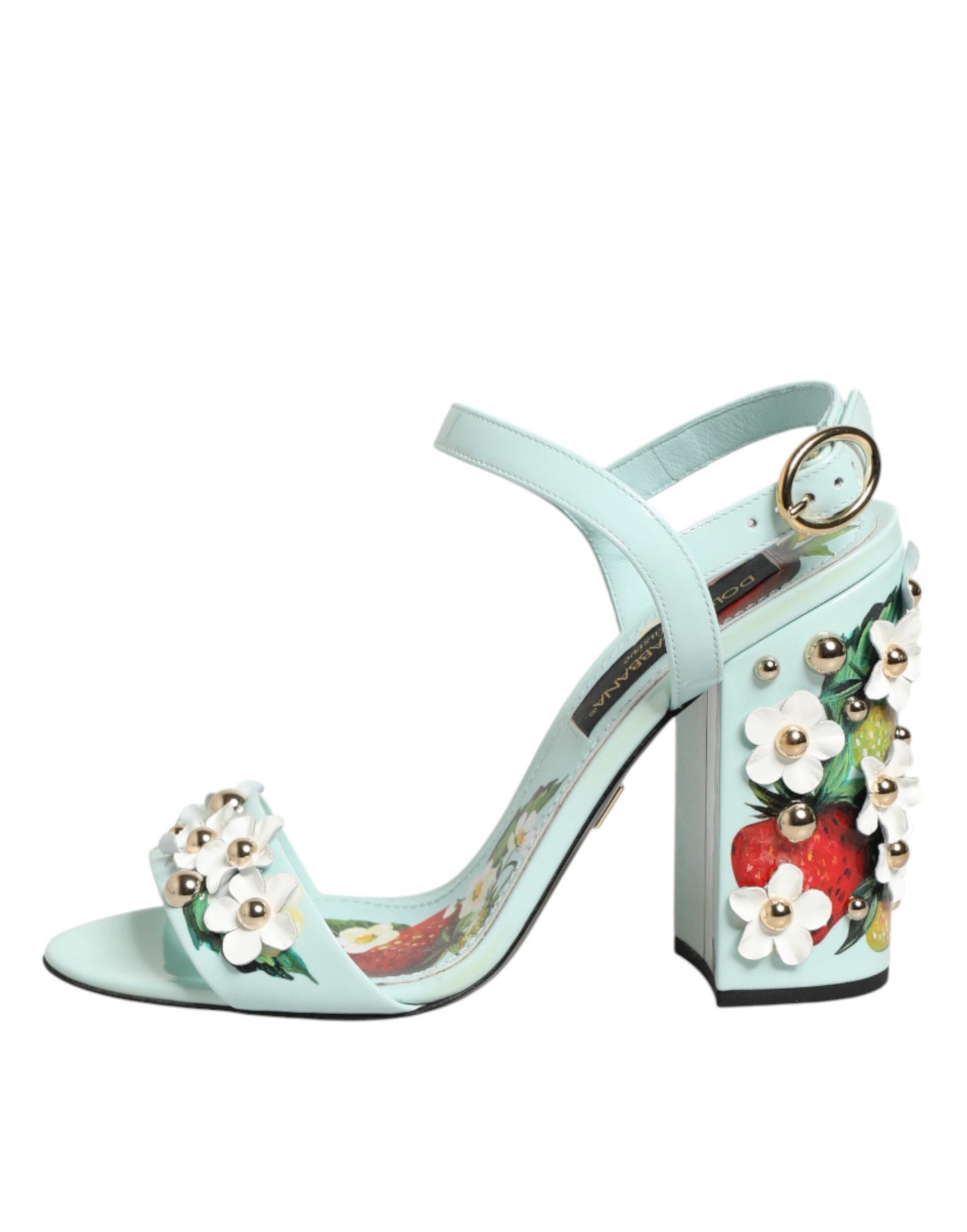 Mint Green Floral Studs Heels Sandals Shoes