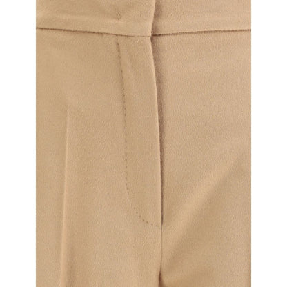 Beige Fleece Wool Casual Pants