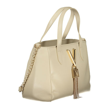 Beige Polyurethane Women Handbag