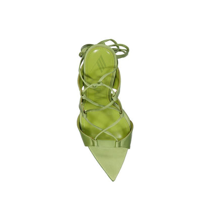 Green Silk Stiletto Heel Sandals