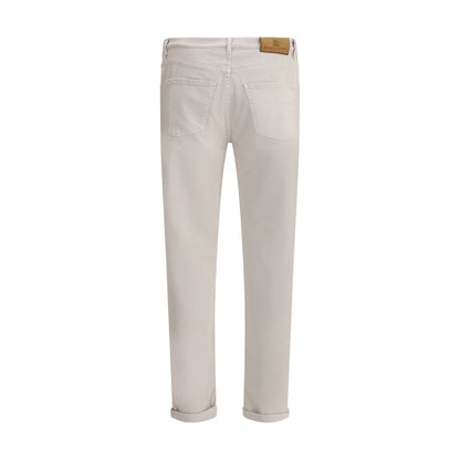 Beige Cotton Straight-Leg Jeans