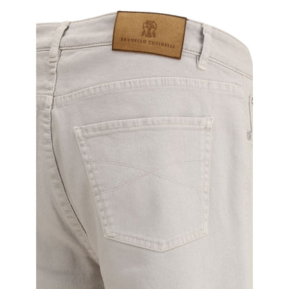 Beige Cotton Straight-Leg Jeans