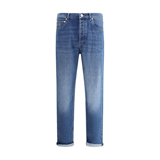 Blue Cotton Straight-Leg Jeans