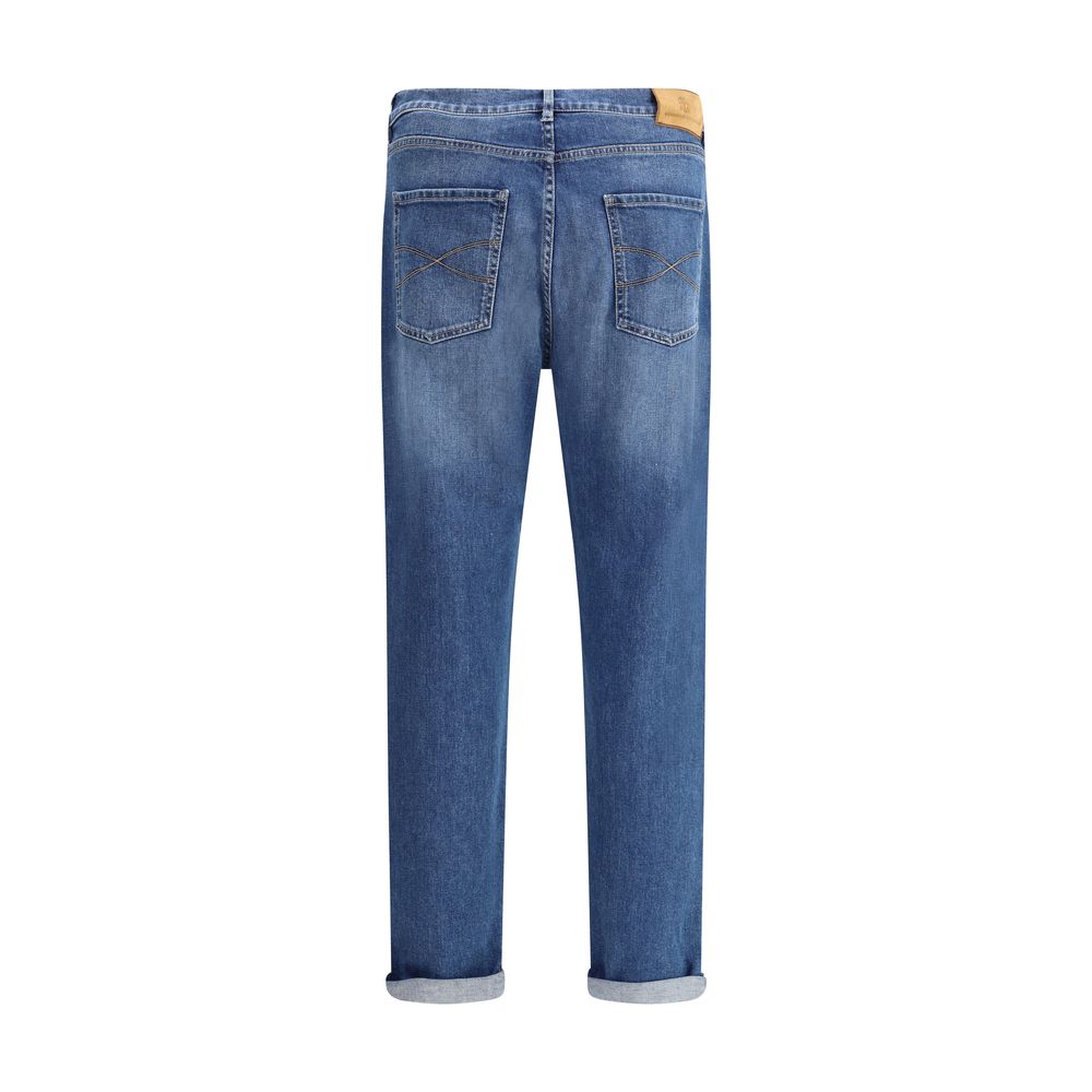 Blue Cotton Straight-Leg Jeans