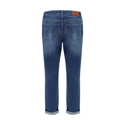 Blue Cotton Straight-Leg Jeans
