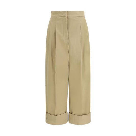 Beige Cotton Cropped Pants