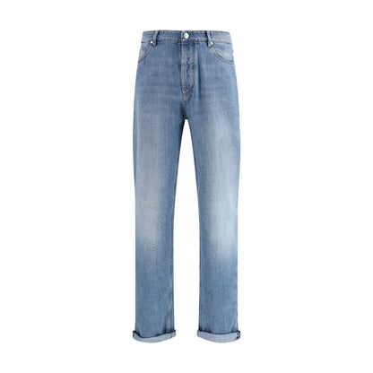 Light Blue Cotton Straight-Leg Jeans