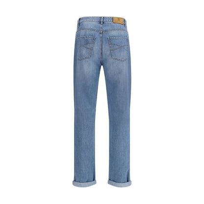 Light Blue Cotton Straight-Leg Jeans