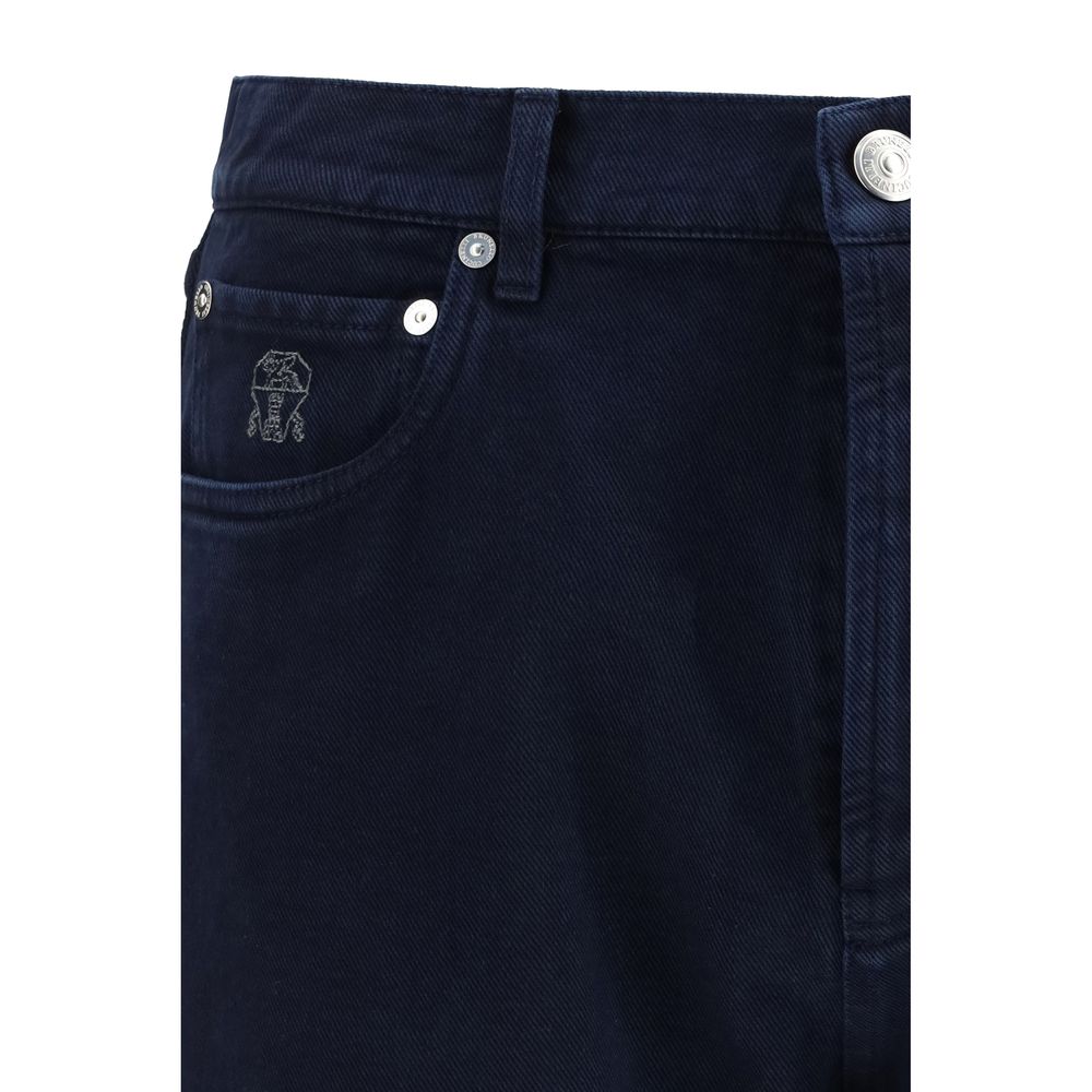 Blue Cotton Straight-Leg Jeans