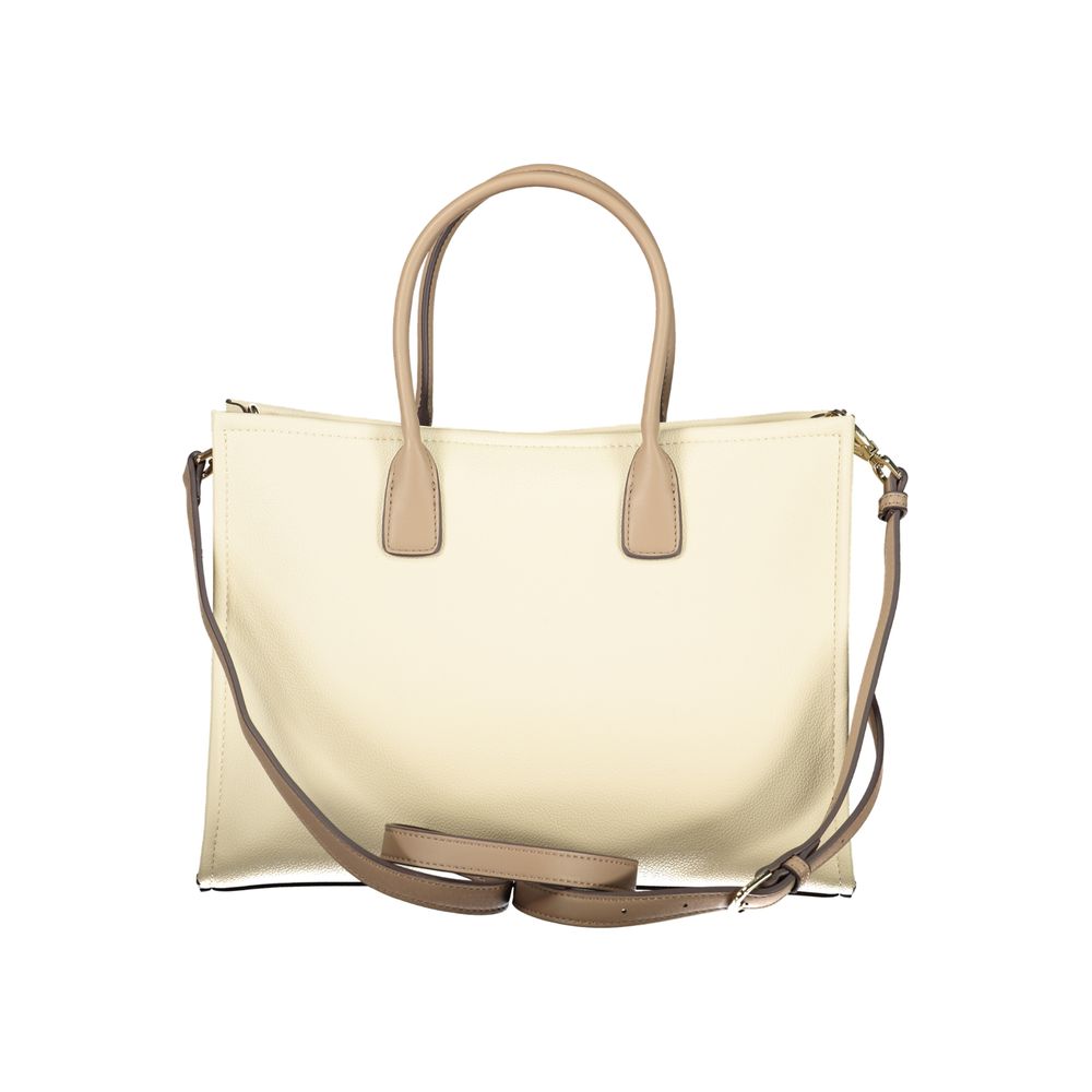 Beige Polyurethane Women Handbag