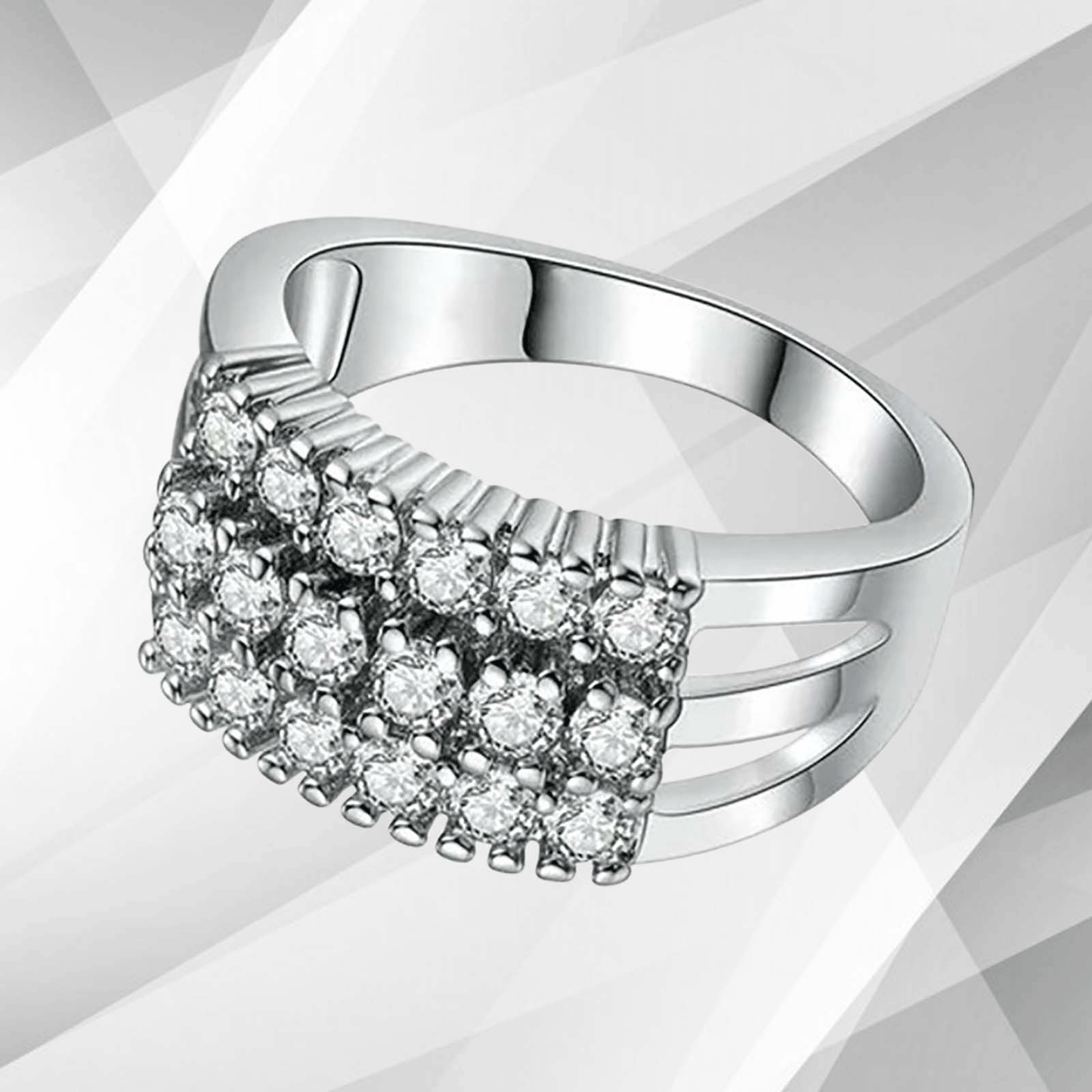 0.75Ct Round-Cut 17 Diamonds Cluster Bridal Engagement Ring 18K White Gold Over