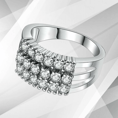 0.75Ct Round-Cut 17 Diamonds Cluster Bridal Engagement Ring 18K White Gold Over