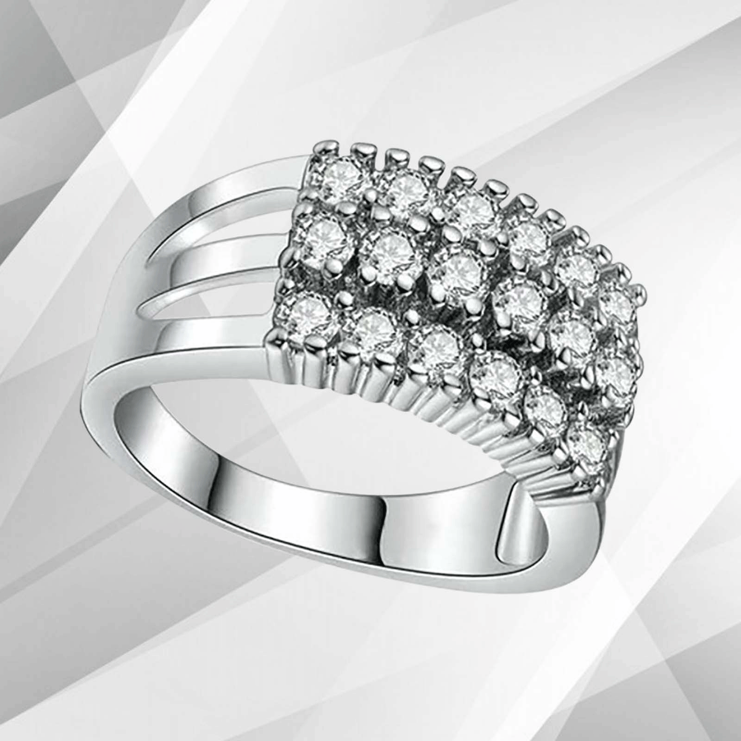 0.75Ct Round-Cut 17 Diamonds Cluster Bridal Engagement Ring 18K White Gold Over