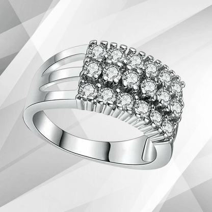 0.75Ct Round-Cut 17 Diamonds Cluster Bridal Engagement Ring 18K White Gold Over