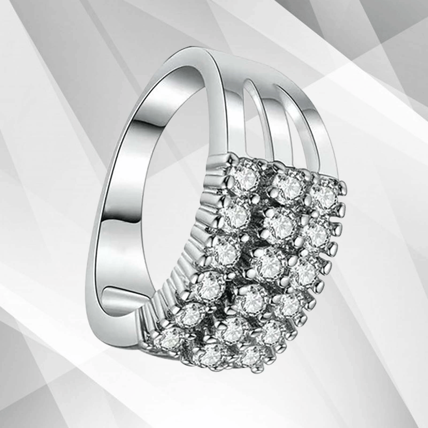 0.75Ct Round-Cut 17 Diamonds Cluster Bridal Engagement Ring 18K White Gold Over