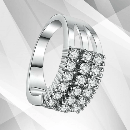 0.75Ct Round-Cut 17 Diamonds Cluster Bridal Engagement Ring 18K White Gold Over