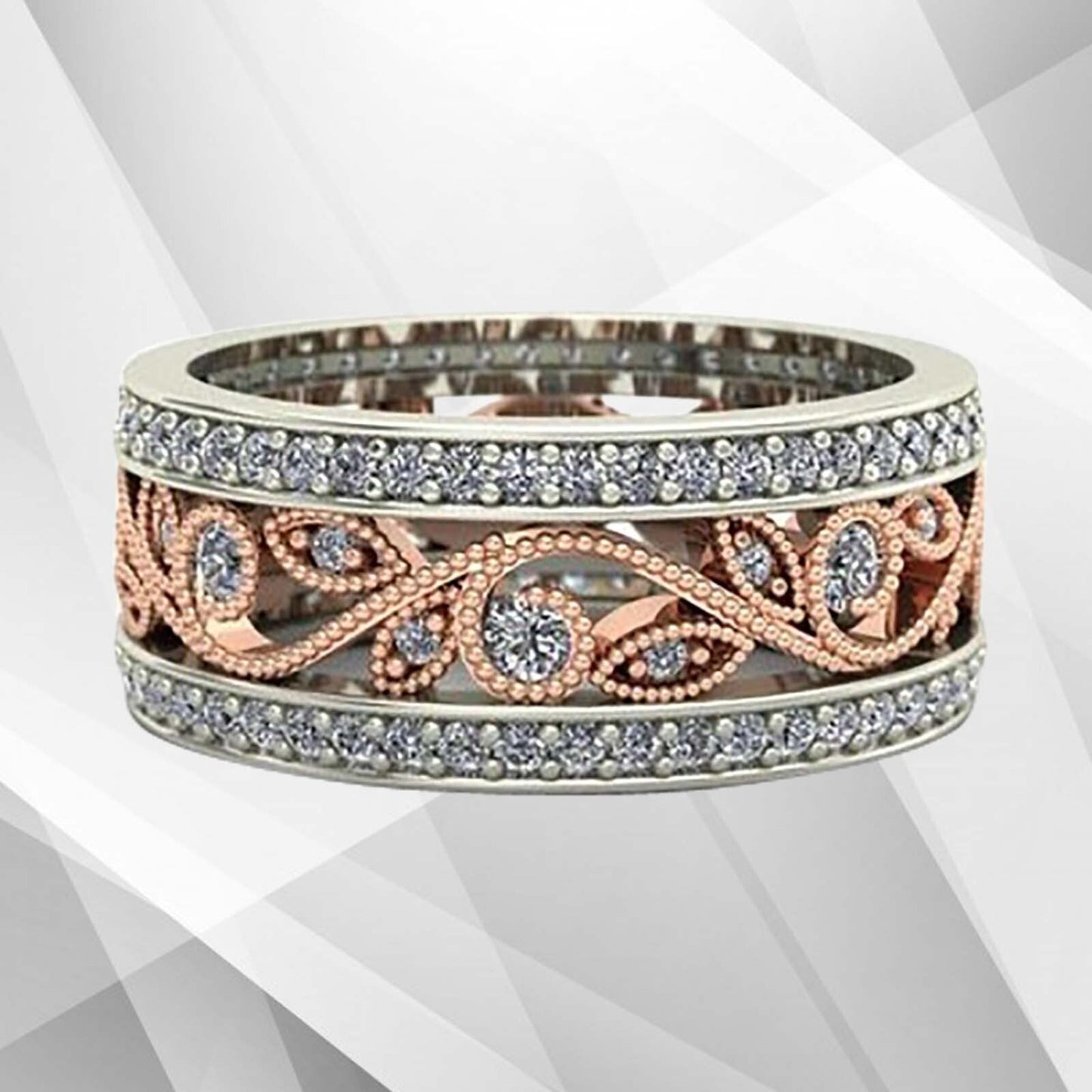 0.35CT 122 CZ Diamonds Two Tone Bridal Band Ring 18Ct Rose And White Gold Over
