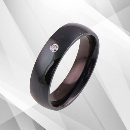 0.35Ct C Z Diamond Ring Anniversary Engagement Black Titanium Band Comfort Fit